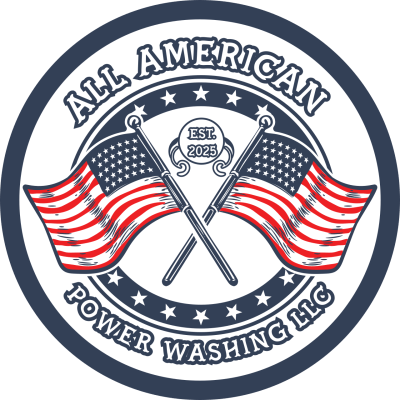 The All American Power Washing LLC badge: two crossed American flags, stars and Est. 2025